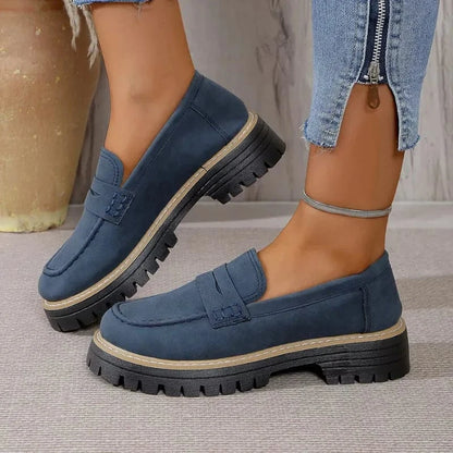 Chunky Sål Ortopædisk Penny Loafers - Kvinder - Ruskind - Slip On Loafers Danmarkmode.dk