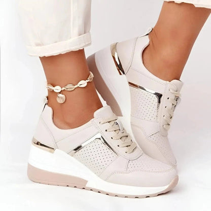 Chunky Stilfuld Ortopædiske Sko Dame - Lace-Up - Komfortabel - PU Læder Sneakers Danmarkmode.dk