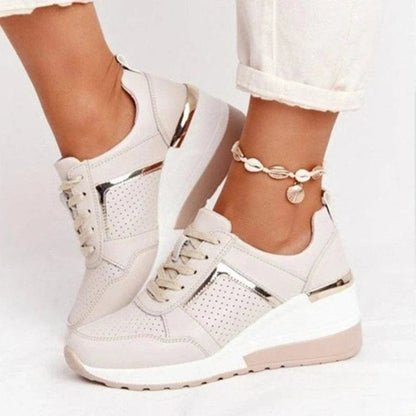 Chunky Stilfuld Ortopædiske Sko Dame - Lace-Up - Komfortabel - PU Læder Sneakers Danmarkmode.dk