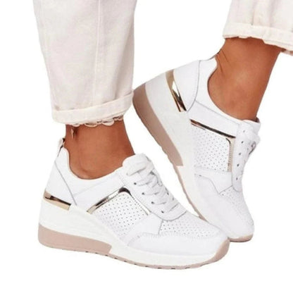 Chunky Stilfuld Ortopædiske Sko Dame - Lace-Up - Komfortabel - PU Læder Sneakers Danmarkmode.dk