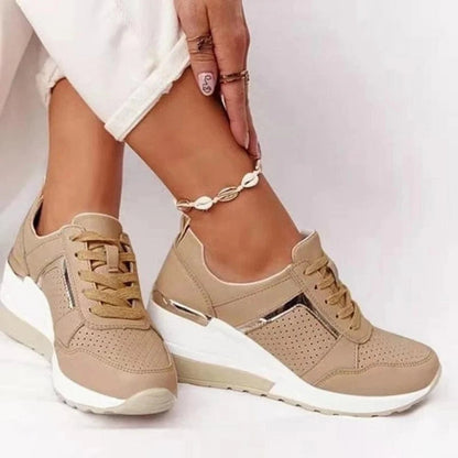 Chunky Stilfuld Ortopædiske Sko Dame - Lace-Up - Komfortabel - PU Læder Sneakers Danmarkmode.dk