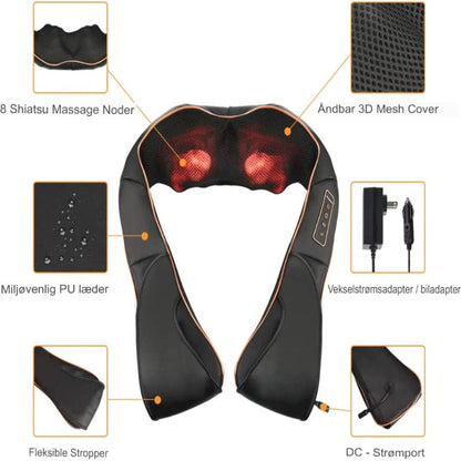Elektrisk Shiatsu Nakke Massageapparat - Læder - U-Form - Opvarmet Electric Massagers Danmarkmode.dk