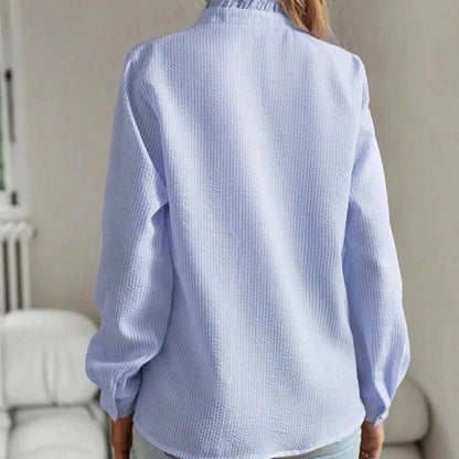Flæsebesætning Langt ærme Bluser Dame - Stribet - Sommerbluser - Bluse med Flæser Blouses Danmarkmode.dk