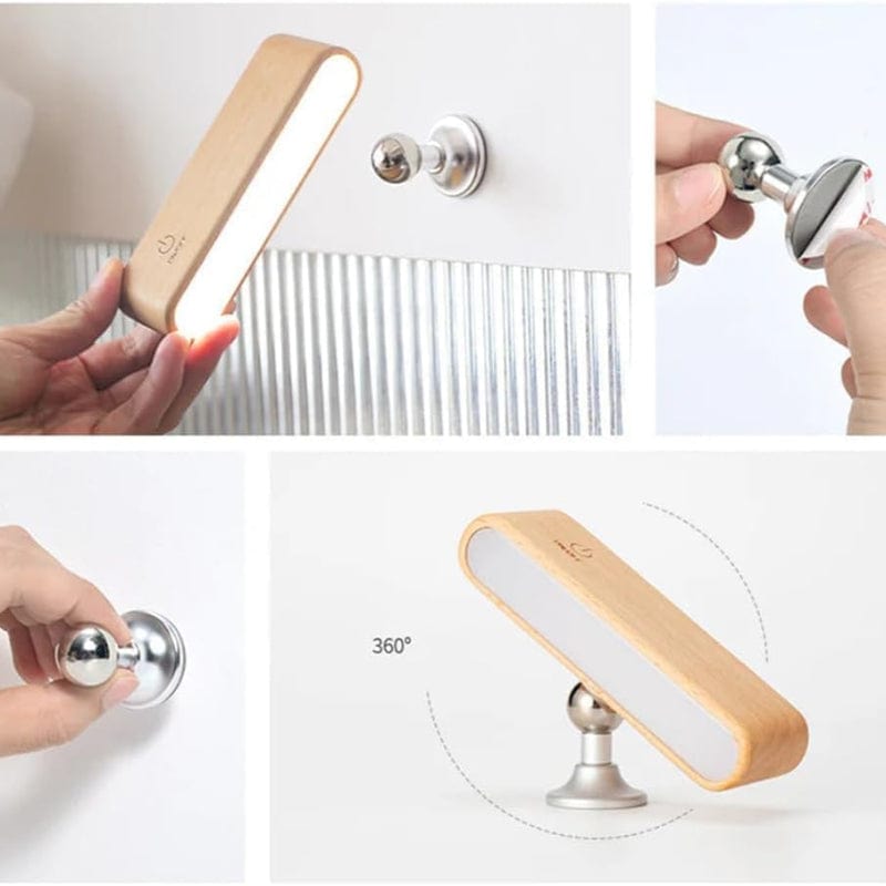 Genopladelig 360° LED Væglampe - Batteridrevet - Bøgetræ - Trådløs Wall Light Fixtures Danmarkmode.dk