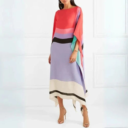 Geometrisk Mønster Kaftan Kjole Dame - Silke - Rund Hals - Sommerkjole Dresses Danmarkmode.dk