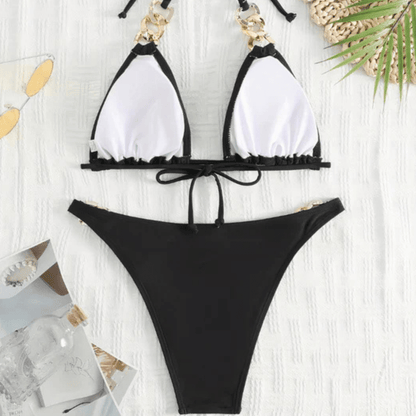 Guldkæde 2 Dele Trekant Bikini Sæt - Badedragt - Halskrave Bikinis Danmarkmode.dk