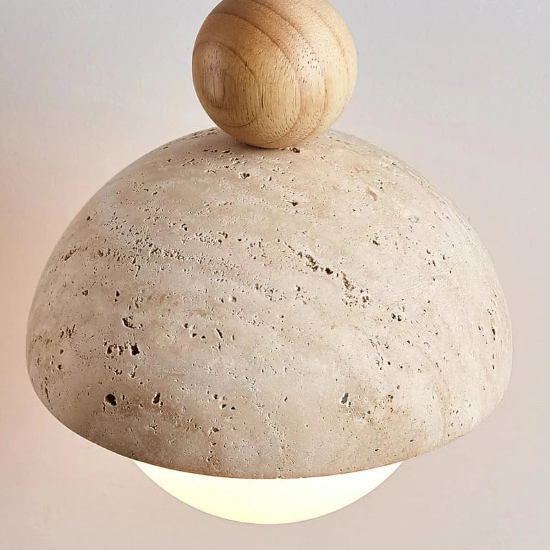 Halvrunde Sten Pendellampe mit Trækugler - Travertine - Glas - Moderne Ceiling Light Fixtures Danmarkmode.dk