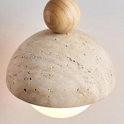Halvrunde Sten Pendellampe mit Trækugler - Travertine - Glas - Moderne Ceiling Light Fixtures Danmarkmode.dk