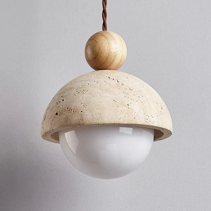 Halvrunde Sten Pendellampe mit Trækugler - Travertine - Glas - Moderne Ceiling Light Fixtures Danmarkmode.dk