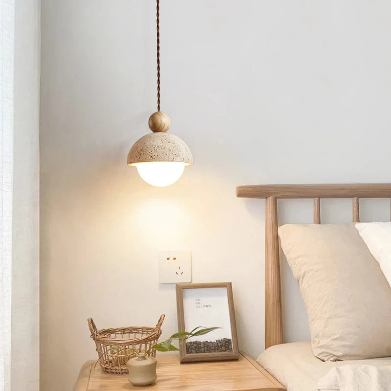 Halvrunde Sten Pendellampe mit Trækugler - Travertine - Glas - Moderne Ceiling Light Fixtures Danmarkmode.dk