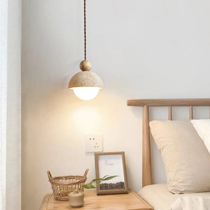 Halvrunde Sten Pendellampe mit Trækugler - Travertine - Glas - Moderne Ceiling Light Fixtures Danmarkmode.dk