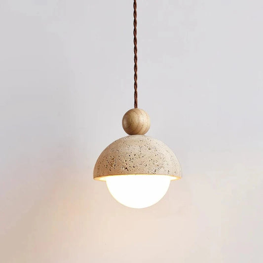 Halvrunde Sten Pendellampe mit Trækugler - Travertine - Glas - Moderne Ceiling Light Fixtures Danmarkmode.dk