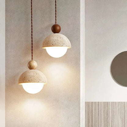 Halvrunde Sten Pendellampe mit Trækugler - Travertine - Glas - Moderne Ceiling Light Fixtures Danmarkmode.dk