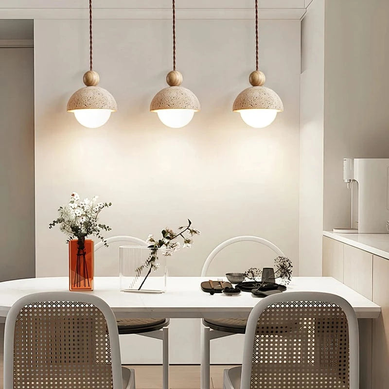 Halvrunde Sten Pendellampe mit Trækugler - Travertine - Glas - Moderne Ceiling Light Fixtures Danmarkmode.dk