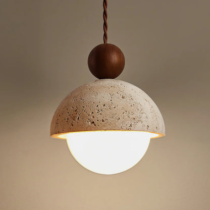 Halvrunde Sten Pendellampe mit Trækugler - Travertine - Glas - Moderne Ceiling Light Fixtures Danmarkmode.dk