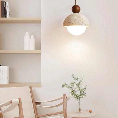 Halvrunde Sten Pendellampe mit Trækugler - Travertine - Glas - Moderne Ceiling Light Fixtures Danmarkmode.dk