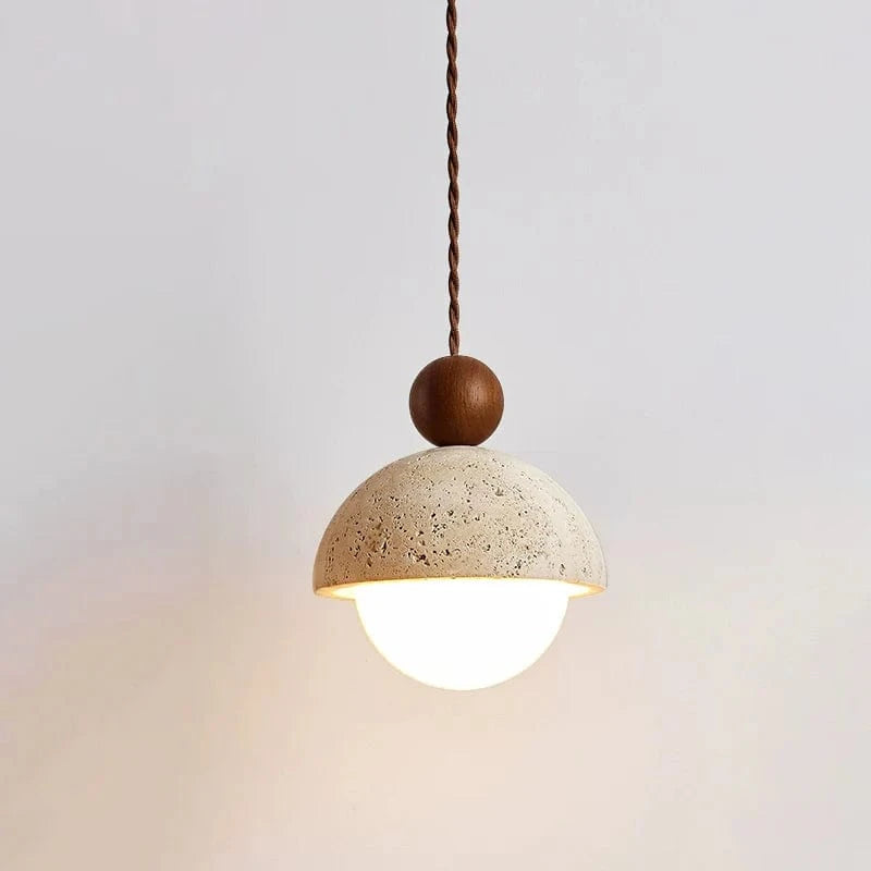 Halvrunde Sten Pendellampe mit Trækugler - Travertine - Glas - Moderne Ceiling Light Fixtures Danmarkmode.dk