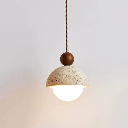 Halvrunde Sten Pendellampe mit Trækugler - Travertine - Glas - Moderne Ceiling Light Fixtures Danmarkmode.dk
