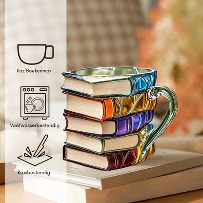 Håndlavet 3D læsekrus – Glas – Unikt bogrygdesign – Tåler opvaskemaskine Mugs Danmarkmode
