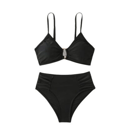 Højtaljet Todelt Badedragt - Rynket - Spaghettistropper - Badetøj Bikinis Danmarkmode.dk