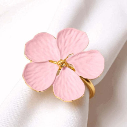 Hvid Blomst Metal Servietringe Sæt  - Plum Blossom - Guld - 6 stk. Napkin Rings Danmarkmode.dk