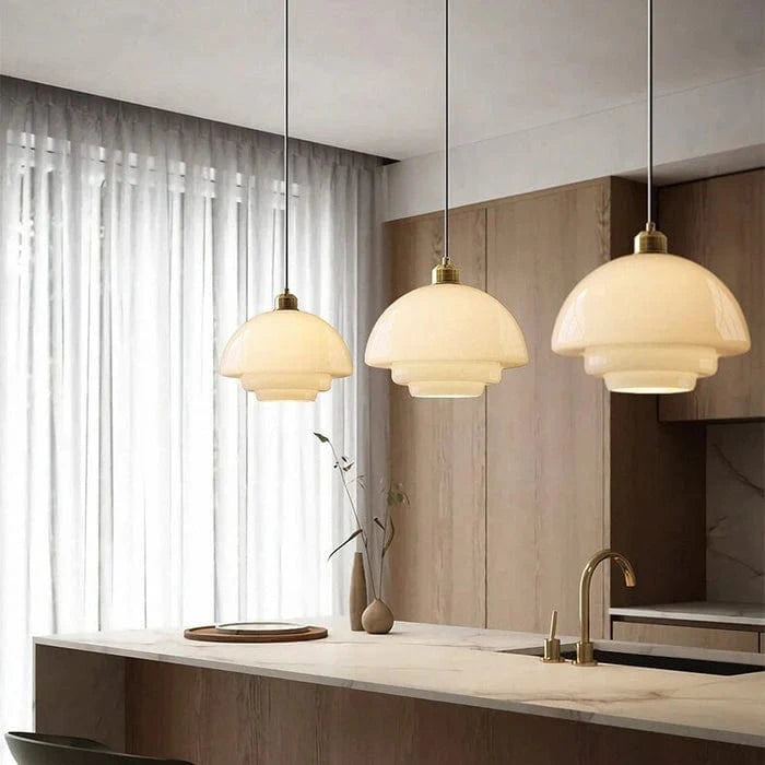 Hvid Kunstnerisk Glasskærm Pendel Lampe - Hængende - E27 Pære Ceiling Light Fixtures Danmarkmode.dk