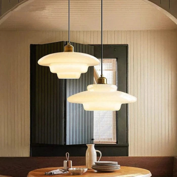 Hvid Kunstnerisk Glasskærm Pendel Lampe - Hængende - E27 Pære Ceiling Light Fixtures Danmarkmode.dk