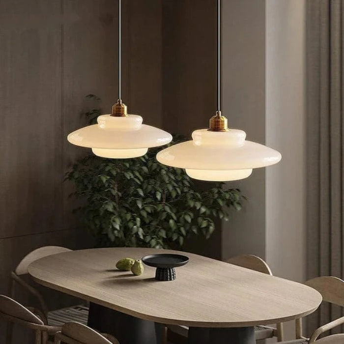 Hvid Kunstnerisk Glasskærm Pendel Lampe - Hængende - E27 Pære Ceiling Light Fixtures Danmarkmode.dk