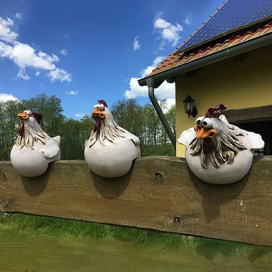 Hvid Sjove Kyllinger Ornamenter - Sjove Figurer - Haveindretning - Skulptur Garden Sculptures Danmarkmode.dk