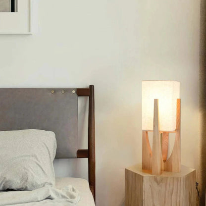 Japandi Style Fod i Træ Gulvlampe - Valnøddetræ - Moderne - Hør Floor Lamps Danmarkmode.dk
