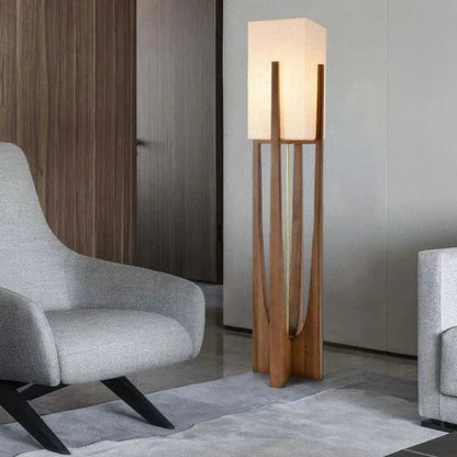 Japandi Style Fod i Træ Gulvlampe - Valnøddetræ - Moderne - Hør Floor Lamps Danmarkmode.dk