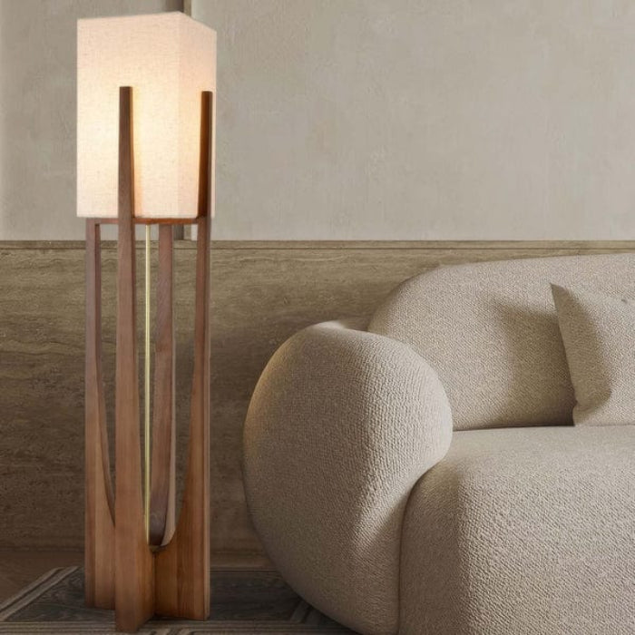 Japandi Style Fod i Træ Gulvlampe - Valnøddetræ - Moderne - Hør Floor Lamps Danmarkmode.dk