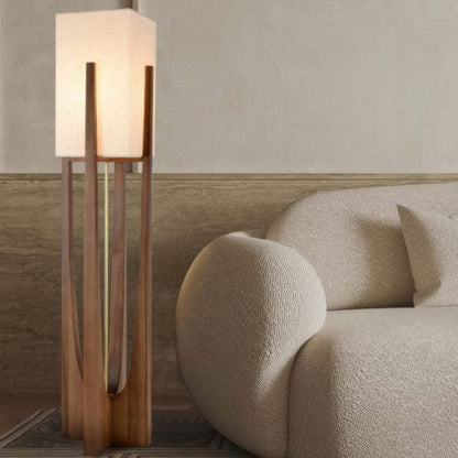 Japandi Style Fod i Træ Gulvlampe - Valnøddetræ - Moderne - Hør Floor Lamps Danmarkmode.dk