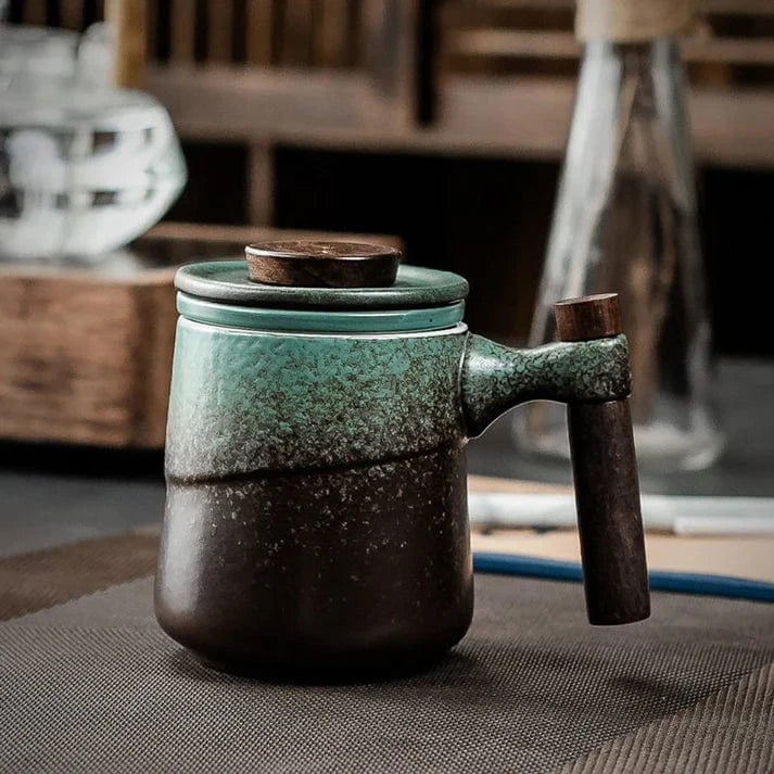 Japansk Keramik Tekop mit Infuser- Træhåndtag - Te Krus - 450ml Tea Cups Danmarkmode.dk