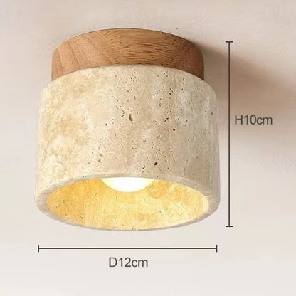 Japansk Rund Travertine Sten Loftslampe - Wabi Sabi - Træ - Lysekrone Ceiling Light Fixtures Danmarkmode.dk