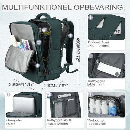 Kan udvides Kabine Rejse Rygsæk - Vandtæt - Anti-Theft - USB Opladningsport Backpacks Danmarkmode.dk