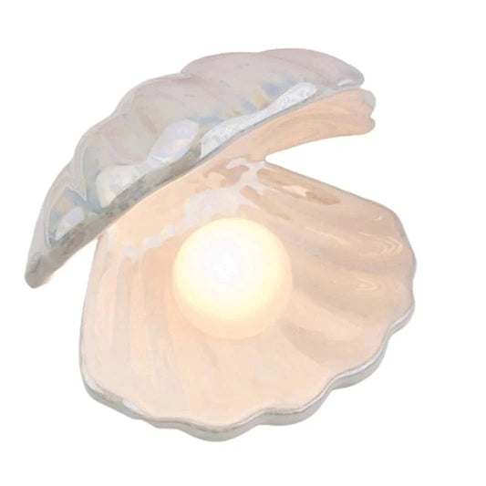 Keramik Shell Pearl Natlampe - LED - Musling - Batteridrevet Lampe - Figur Table Lamp Danmarkmode.dk