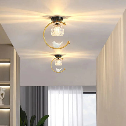 Keramisk Fugl Krystal LED Loftslampe - Guld Messing - G9 Pære - Moderne Ceiling Light Fixtures Danmarkmode.dk