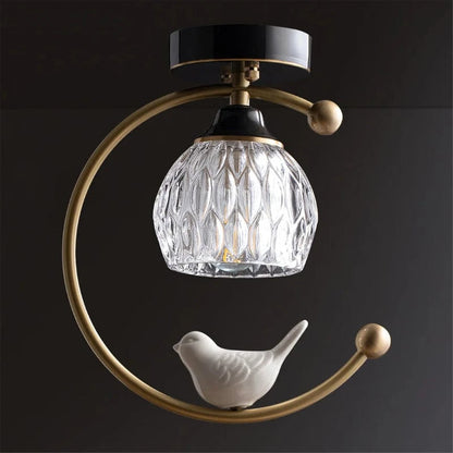Keramisk Fugl Krystal LED Loftslampe - Guld Messing - G9 Pære - Moderne Ceiling Light Fixtures Danmarkmode.dk