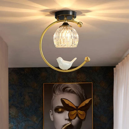 Keramisk Fugl Krystal LED Loftslampe - Guld Messing - G9 Pære - Moderne Ceiling Light Fixtures Danmarkmode.dk
