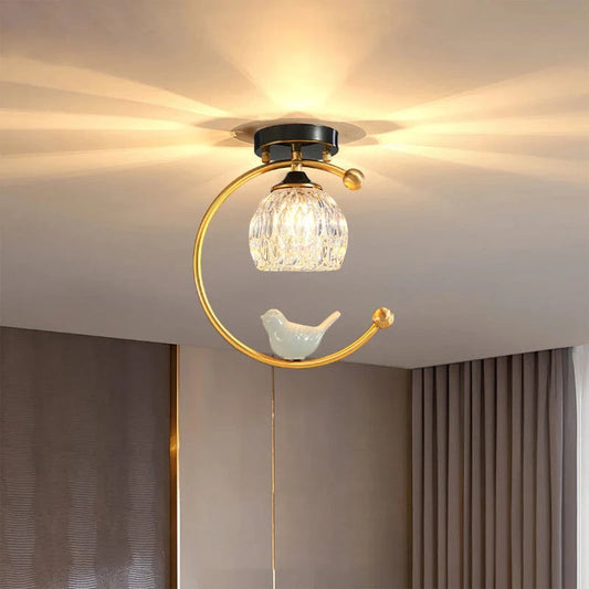 Keramisk Fugl Krystal LED Loftslampe - Guld Messing - G9 Pære - Moderne Ceiling Light Fixtures Danmarkmode.dk