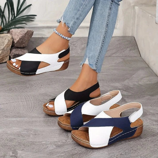 Kontrastfarver Ortopædisk Sandaler Dame - Kilehæl - Ankelrem - Sommersandaler Sandals Danmarkmode.dk