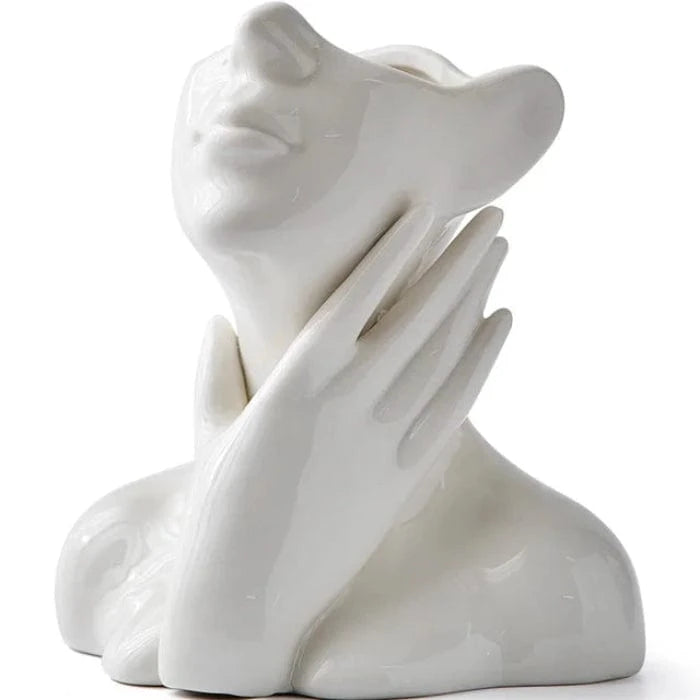 Kunstnerisk Halvt Ansigt Keramik Vaser - Skulptur - Boligindretning - Blomsterkrukke Vases Danmarkmode.dk