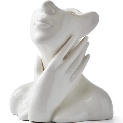 Kunstnerisk Halvt Ansigt Keramik Vaser - Skulptur - Boligindretning - Blomsterkrukke Vases Danmarkmode.dk