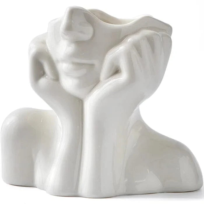 Kunstnerisk Halvt Ansigt Keramik Vaser - Skulptur - Boligindretning - Blomsterkrukke Vases Danmarkmode.dk