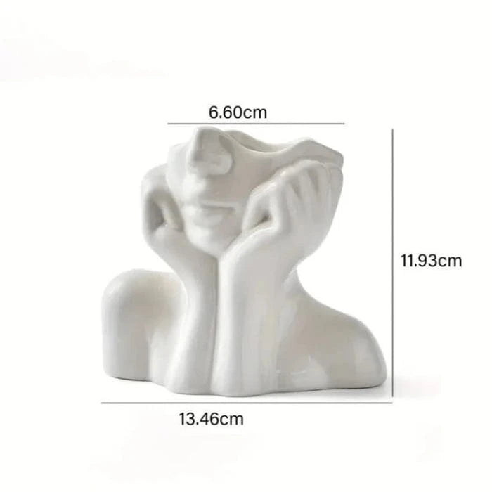 Kunstnerisk Halvt Ansigt Keramik Vaser - Skulptur - Boligindretning - Blomsterkrukke Vases Danmarkmode.dk