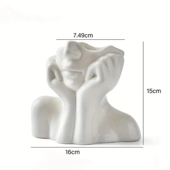 Kunstnerisk Halvt Ansigt Keramik Vaser - Skulptur - Boligindretning - Blomsterkrukke Vases Danmarkmode.dk