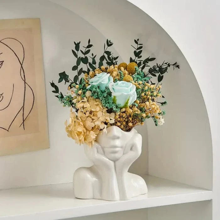 Kunstnerisk Halvt Ansigt Keramik Vaser - Skulptur - Boligindretning - Blomsterkrukke Vases Danmarkmode.dk