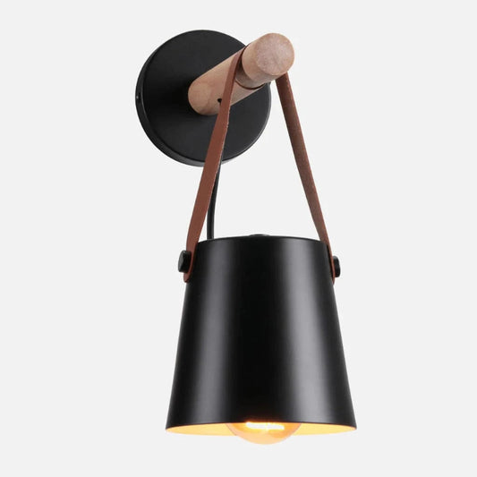 Læderrem Træstang Væglampe - Jern - Matte - 40W Wall Light Fixtures Danmarkmode.dk