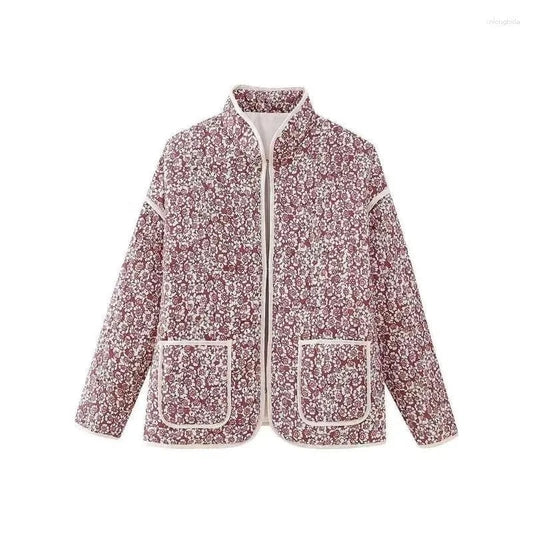 Letvægt Quiltet Lily Blomst Frakke Dame - Frontlommer - Vatteret - Standkrave - Overtøj Coats & Jackets Danmarkmode.dk